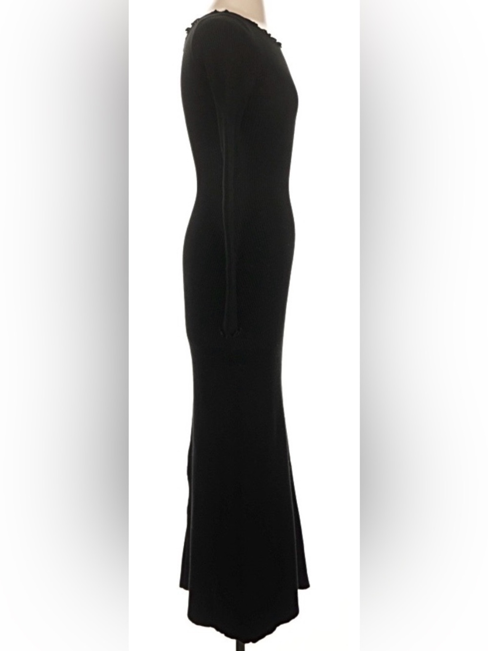 DISSH Black Ribbed Long-Sleeve Maxi Dress with Front Slit date night resort - Picture 5 of 8